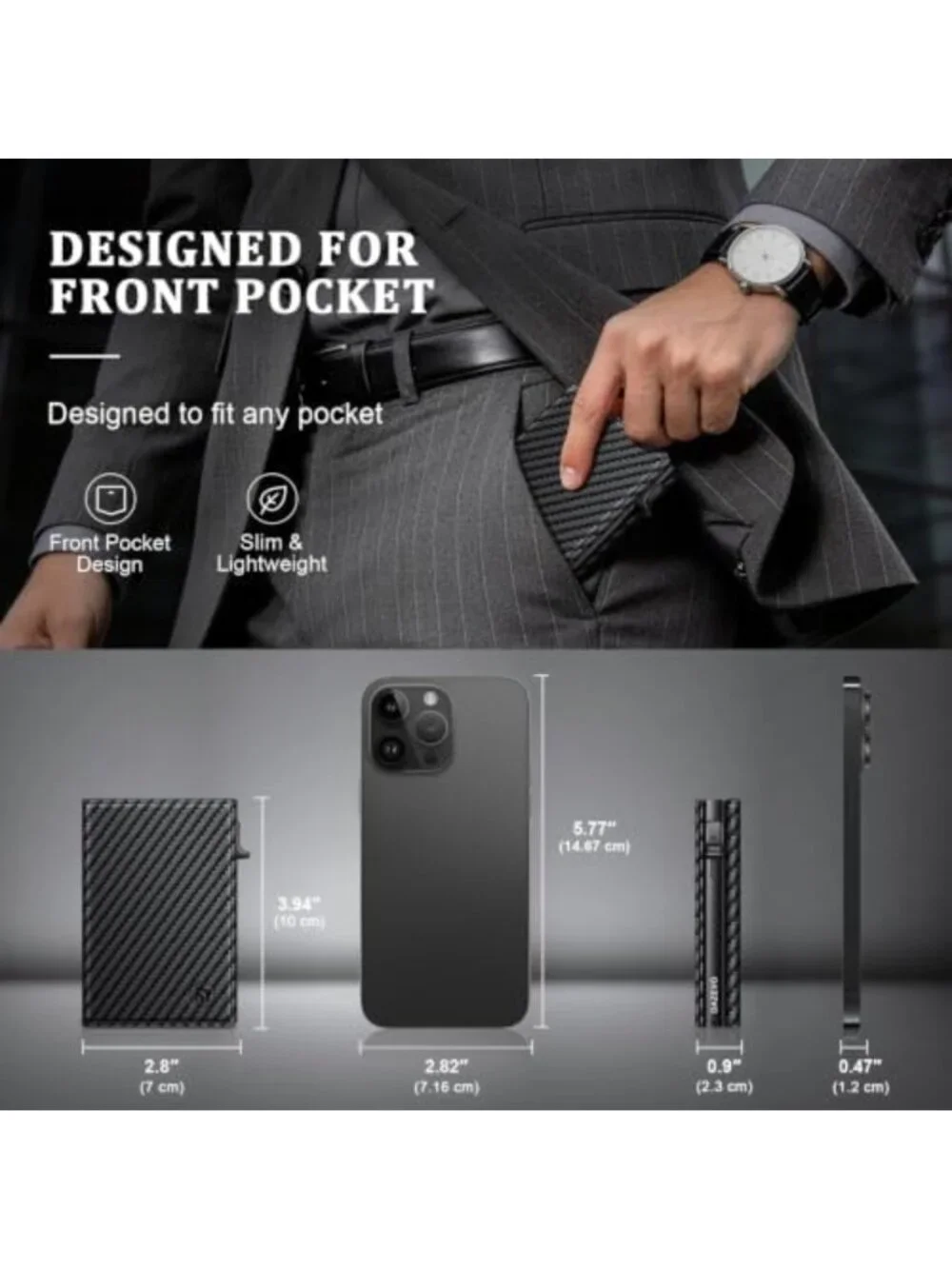 Sleek RFID Blocking Minimalist Wallet for Men, Pop Up Design with 2 ID Windows